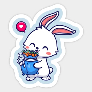 Cute Rabbit Holding Carrot Cartoon Sticker